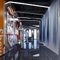 FPX Exhibition Hall With Modern Red And Black Design Display Cabinets Screens And Character Posters