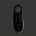 Black combat boots high top lace up with thick sole round toe and yellow stitching