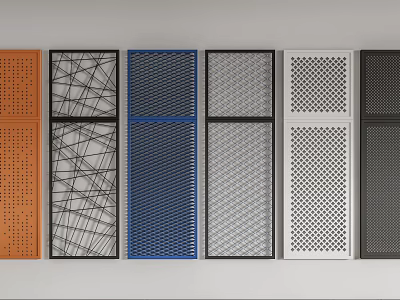 Various Colored Decorative Panels With Grid And Perforated Textures For Interior Design 3d model