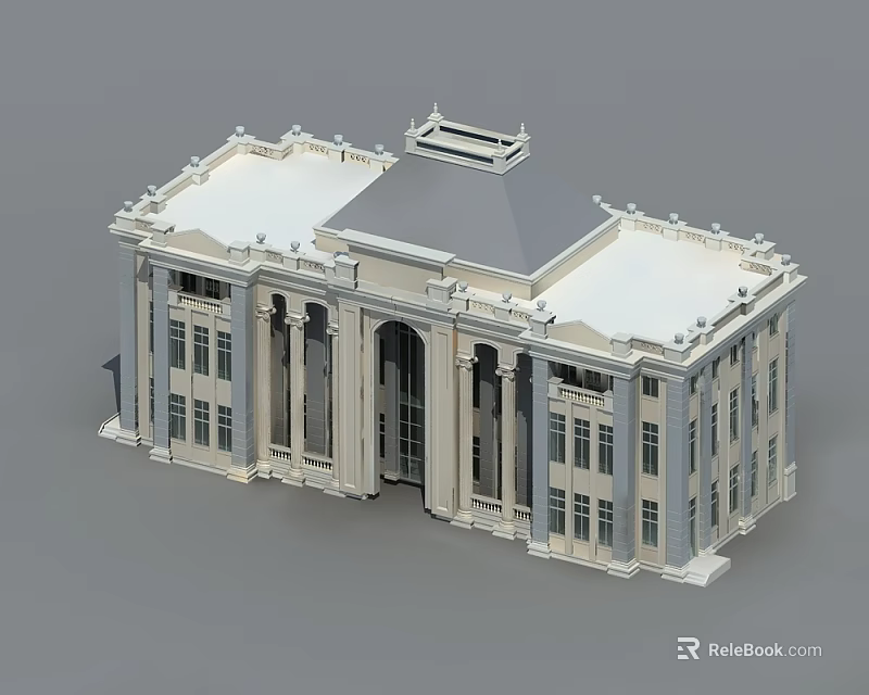 European Architecture Building With Classical Columns Domed Roof Symmetrical Facade And Ornate Details 3d model 