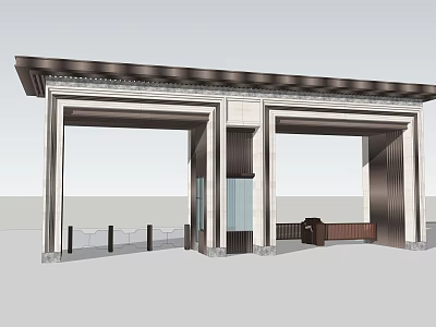 Elegant Entrance Gate Design With Portico Columns Metal Frames And Stone Base 3d model