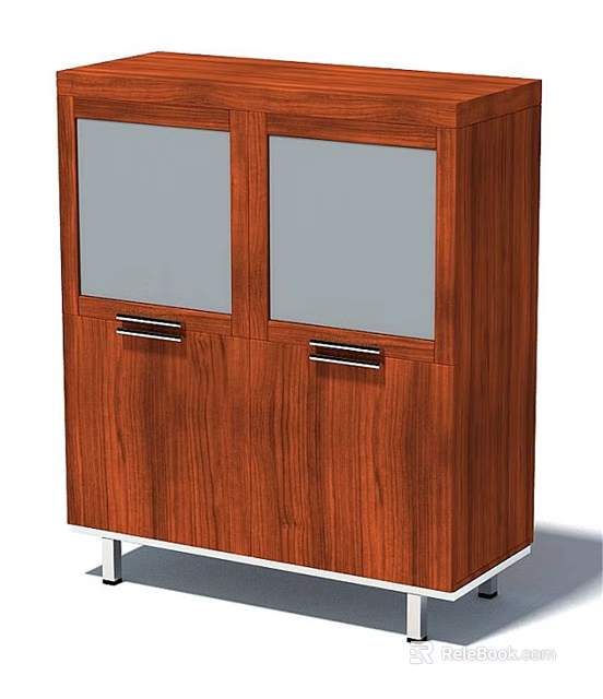 Modern Wooden Storage Cabinet Featuring Glass Doors Sleek Metal Handles And Functional Design 3d model 