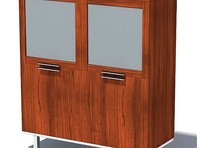 Modern Wooden Storage Cabinet Featuring Glass Doors Sleek Metal Handles And Functional Design 3d model