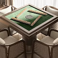 Modern Entertainment Table with Green Top Mahjong Tiles Circular Center and Woven Upholstered Surrounding Chairs