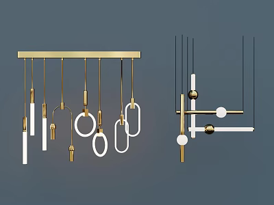 Modern Brass Chandelier Design With Geometric Rings Linear Pendants And Spherical Accents For Home Decor 3d model