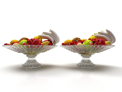 Two Elegant Ceramic Fruit Bowls With Tall Pedestal Base Filled With Mixed Fruits 3d model