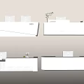 Modern White Reception Desk Design With Computer Monitors And Decorative Plants 3d model