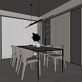 Modern Restaurant Interior With Dining Table Chairs Pendant Lights And Cabinets 3d model