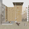 Fun Indoor Play Equipment with Wooden Climbing Wall Colorful Holds Ladder Hanging Ring and Soft Mat