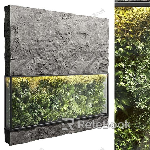 Modern plant wall rock green plant wall plant wall stone rubble wall model