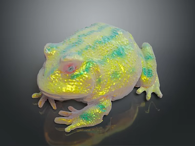 Vibrant Iridescent Frog With Shiny Yellow Green Spots On Dark Background 3d model