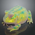 Vibrant Iridescent Frog With Shiny Yellow Green Spots On Dark Background