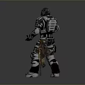 Purple Eyed Armored Character And Alien Creature In Sci Fi Battle Scene