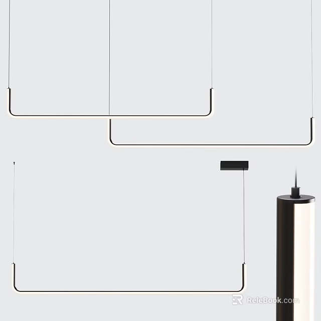 Elegant Modern Linear Pendant Lights With Black Metal Frame For Dining Room Interior 3d model