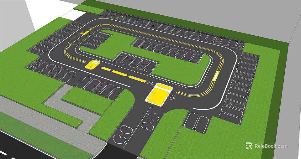 Eco Friendly Parking Lot With Green Spaces Parking Spaces And Curved Driveways 3d model 