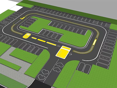 Eco Friendly Parking Lot With Green Spaces Parking Spaces And Curved Driveways 3d model
