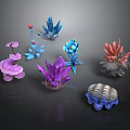 Colorful Plants Featuring Crystal And Shell Like Structures With Vibrant Flowers