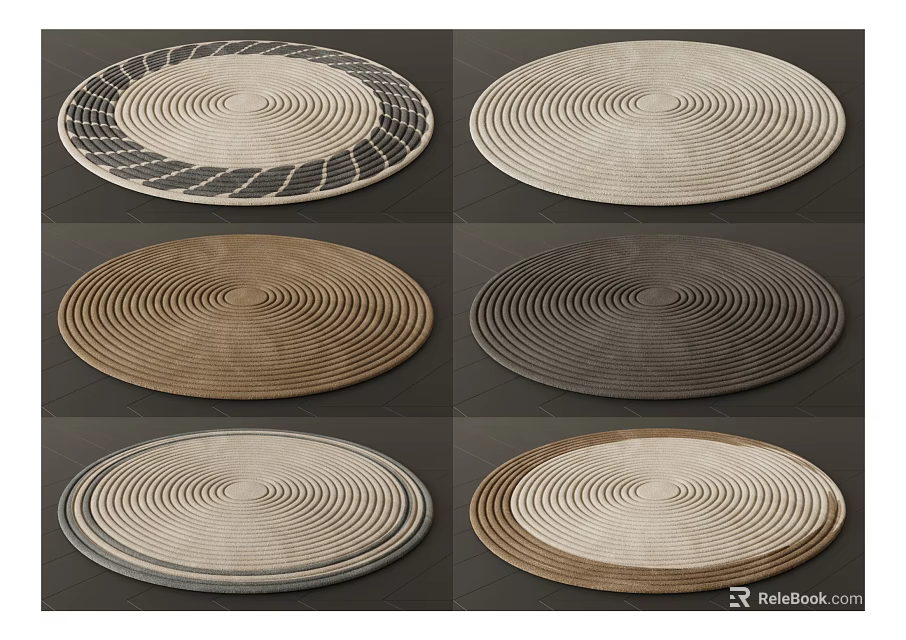 Modern Round Rugs with Concentric Circle Patterns in Various Neutral Tones for Home Decor 3d model 