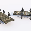 Vintage Wooden Bridge With Tires And Planks For Floating Pathway
