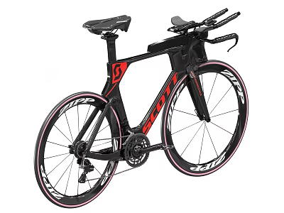 Professional Road Bicycle With Black Frame Scott Red Logo Curved Handlebars And Slim Seat 3d model