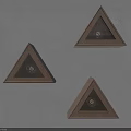 Three Triangular Wooden Wall Lamps with Decorative Design Mounted On Wall