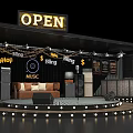 HipHop Blues R&B Music Stage With OPEN Sign Microphone Sofa Speakers And Stage Lights