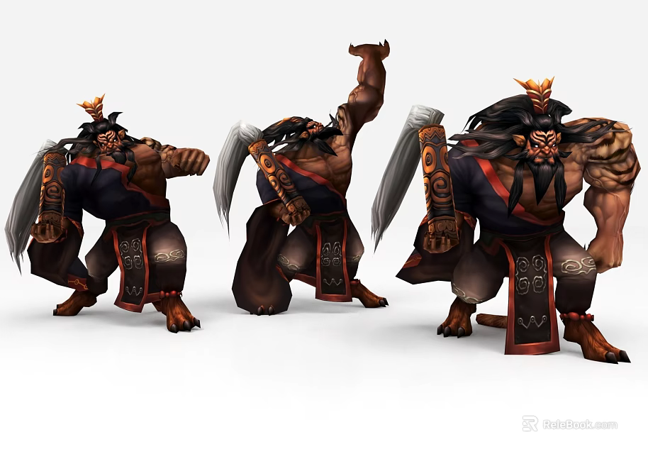 Game Movie Character 3D Model With Horned Helmet Axe Weapon And Muscular Build 3d model 