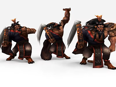 Game Movie Character 3D Model With Horned Helmet Axe Weapon And Muscular Build 3d model