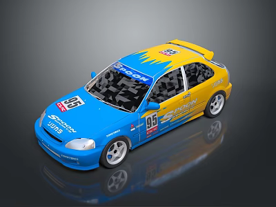 Blue Yellow Racing Car With Number 05 Dunlop Pirelli Sponsors And Team Logos 3d model