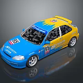 Blue Yellow Racing Car With Number 05 Dunlop Pirelli Sponsors And Team Logos