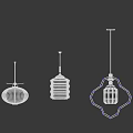 Three Traditional Chinese Style Pendant Lights With Landscape Prints And Wooden Frames