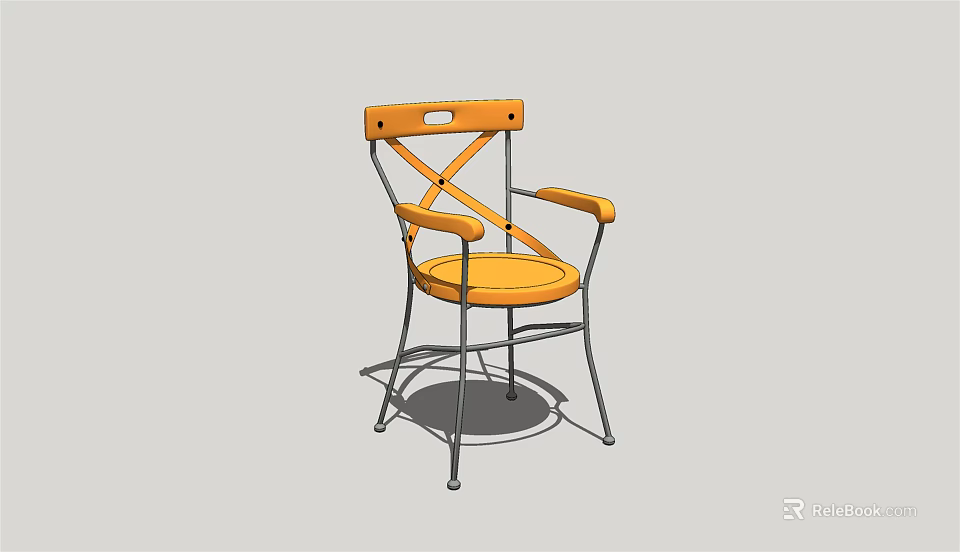 Orange Dining Chair with Armrest Cross Back Design and Metal Legs Padded Seat 3d model 