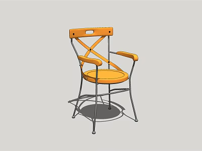 Orange Dining Chair with Armrest Cross Back Design and Metal Legs Padded Seat 3d model