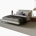 Modern Upholstered Double Bed With Gray Pillows Bedside Tables Pendant Light And Soft Carpet