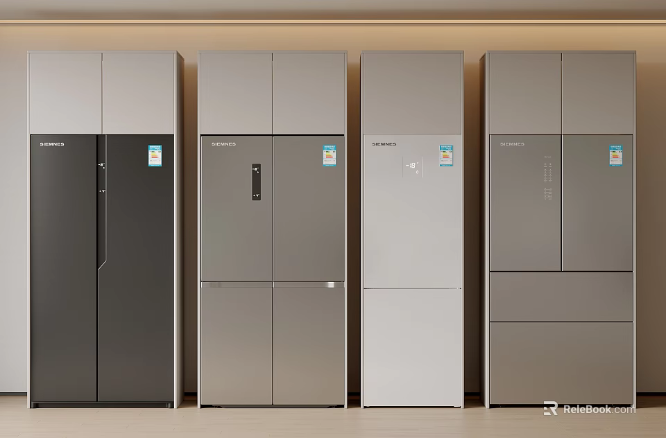 Samsung Modern Refrigerators In Multiple Colors With Various Door Designs Displayed Side By Side 3d model 