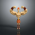 Cartoon Toy Figure Muscular Red Hair Orange Skirt Brown Wristbands Standing Gray Background Displaying Muscles