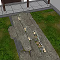 Natural Stone Arrangement With Grass Area Stone Slab Path And Pebbles