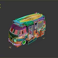 Colorful Mobile Food Truck With Surfboard Top And Decorative Graphics