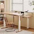 Adjustable Wooden Desk With Laptop Desk Lamp Mug And Photo Frame By Window With Blinds