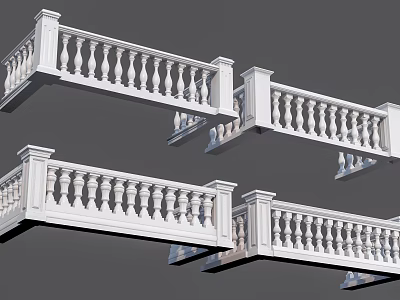 White Decorative Railing Design With Baluster Structure For Balcony And Staircase 3d model