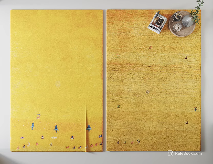 Square Yellow Rug With Small Decorative Figures And Colorful Patterns 3d model