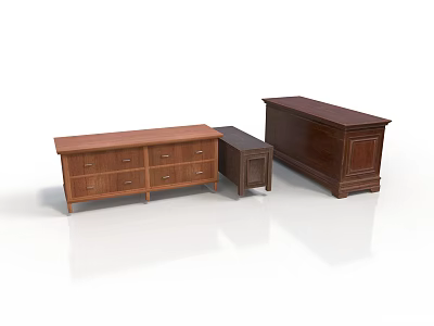 Wooden Furniture Set With Three Different Sizes Drawer Chests In Dark And Light Brown 3d model