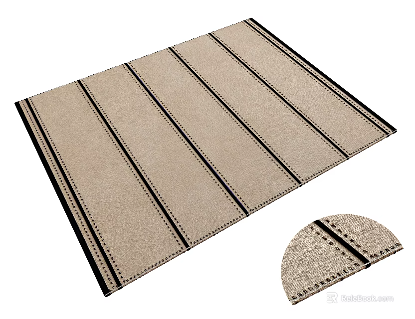 Modern Beige Square Rug With Dark Stripes And Stitched Textured Details 3d model 