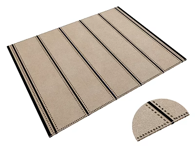 Modern Beige Square Rug With Dark Stripes And Stitched Textured Details 3d model