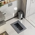 Gray Squat Toilet in Modern Bathroom Interior With Marble Wall and Tile Floor