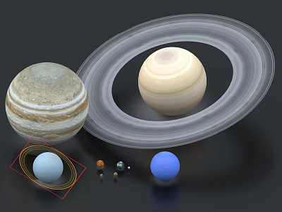 Solar System Planet Ornament Decoration Set with Saturn Rings and Various Planets 3d model