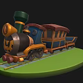Electric Toy Train 3D Model With Green Track And Red Roof Carriage Design