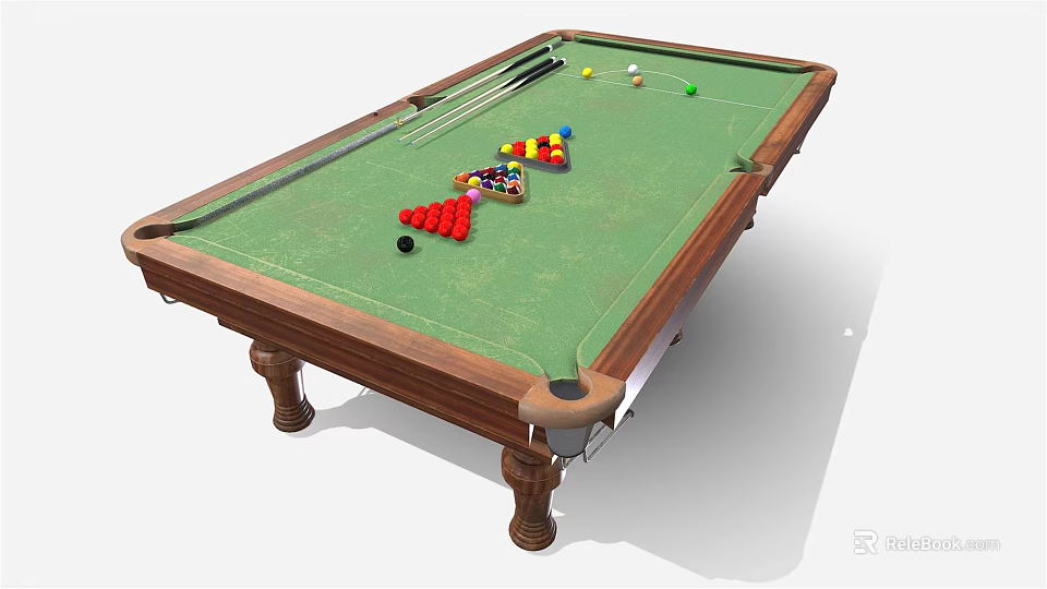 High Quality Billiard Table With Green Felt Surface Wooden Frame Balls And Cues 3d model 