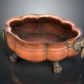 Vintage Copper Washing Basin with Floral Edge Metal Handles and Claw Feet for Daily Use