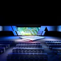 Hotel Banquet Hall Interior With Stage Seats Large Screens And Lighting Design